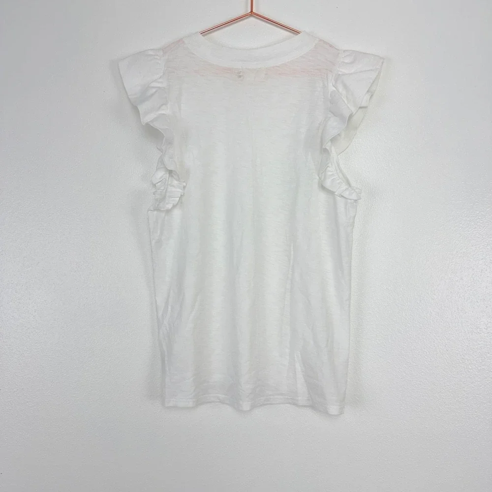 Nation LTD Paulette Ruffle Sleeve Tank Top Size M White Pima Cotton Slub Tee - Picture 6 of 16